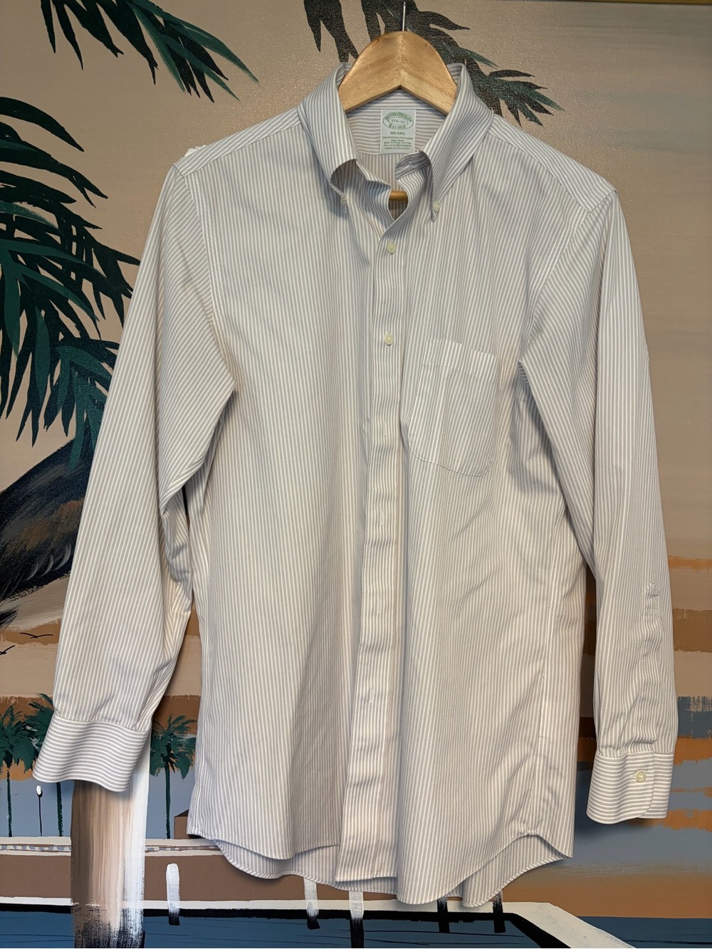 Brooks Brothers Oxford Pinstripe Dress Shirt Milano slim fit 15.5 32